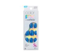 KISS colorFX by imPRESS Press On Nails , ‘Reconnect’, Solid Blue with Pearlescent Finish, Short Oval, New & Improved Adhesive, Includes 30 Fake Nails, Prep Pad, 1 Manicure Stick, 1 Mini Nail File