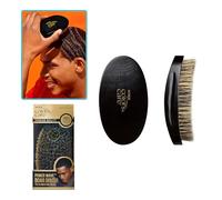 KISS COLORS & CARE 360° Power Wave Palm Boar Hair Brush - Medium Soft, Curved Handle, High-Density Boar Bristles For Deep & Continuous Waves, Shed-Free Bristles, Handle-Free Palm Grip, Black