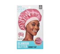 KISS COLORS & CARE Glitter Bonnet XL, Pink Pearl, Gentle Silky Fabric with Elastic Band for Most Hair Types - Hypoallergenic, Overnight Wear Stylish Sleep Cap, Slip-Free, Breathable