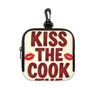Kiss Cook Phrase Small Waterproof Zipper Pouch-Neoprene Storage Bag for Earbuds, Keychain Clip Case