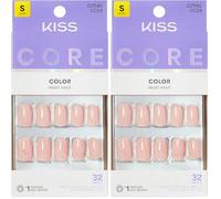 KISS CORE Color Press On Nails, ‘Aesthetic’, Pink, Short Squoval, 32 Count (Pack of 2)