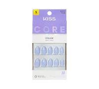 KISS CORE Color Press On Nails, Nail Glue Included, ‘Flee’, Blue, Short Length, Almond Shape, Includes 32 Nails, 2g Glue, 1 Manicure Stick, 1 Mini File