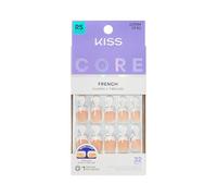 KISS CORE French Tip Press On Nails, ‘If You Dare’, White, Real Short Squoval, 32 Count