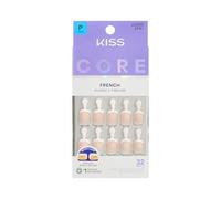 KISS CORE French Tip Press On Nails, ‘Perfection’, White, Petite Squoval, 32 Count