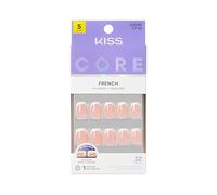 KISS CORE French Tip Press On Nails, ‘Snapshot’, White, Short Squoval, Includes 32 Nails, 2g Glue,1 Manicure Stick,1 Mini File