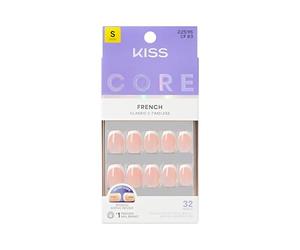 KISS CORE French Tip Press On Nails, ‘Snapshot’, White, Short Squoval, Includes 32 Nails, 2g Glue,1 Manicure Stick,1 Mini File