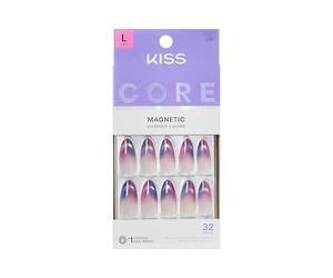 KISS CORE Magnetic Press On Nails, Nail Glue Included, ‘Twinkling Stars’, Purple, Long Round Shape, Includes 32 Nails, 2g Glue, 1 Manicure Stick, 1 Mini File