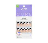 KISS CORE Press On Nails, Nail Glue Included, ‘Full of Fun’, Black, Medium Size, Almond Shape, Includes 32 Nails, 2g Glue, 1 Manicure Stick, 1 Mini File