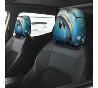 Kiss Dolphin Tale Car Seat Headrest Cover 2 PCS, Soft Stretchable Fabric Car Head Rest Protector Dustproof Removable Car Headrest Covers Universal Vehicle Accessories
