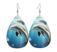 Kiss Dolphin Tale Earrings, Lightweight Leather Teardrop Dangle Drop Earrings for Christmas Birthday Gift, Fashion Pendant for Women Jewelry Outfits Accessories