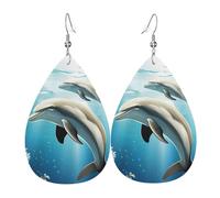 Kiss Dolphin Tale Leather Earrings for Women Teardrop Earrings Lightweight Dangle Drop Earrings Cute Jewelry Gift