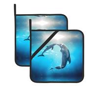 Kiss Dolphin Tale Pattern Print Pot Holders Sets â€“ Heat Resistant Potholders, 2-Pack Kitchen Oven Mitts for Baking, BBQ, Microwave