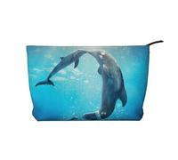 Kiss Dolphin Tale Pattern Printed Make up Bag for Women Corduroy Makeup Bags Zipper Travel Cosmetic Bags Pouch Organizer