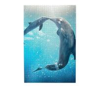 Kiss Dolphin Tale Pattern Printed Wooden Puzzle 1000 Piece, Cute Puzzle Game in Plastic Box for Family Entertainment and Brain Training Gifts