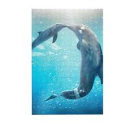 Kiss Dolphin Tale Pattern Printed Wooden Puzzle 300 Piece, Cute Puzzle Game in Plastic Box for Family Entertainment and Brain Training Gifts