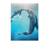 Kiss Dolphin Tale Pattern Printed Wooden Puzzle 500 Piece, Cute Puzzle Game in Plastic Box for Family Entertainment and Brain Training Gifts