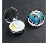 Kiss Dolphin Tale Pill Box 3 Compartment Pill Case for Purse or Pocket Small Medicine Organizer with Mirror Travel Pillbox Decorative Metal Vitamin Container Unique Gift