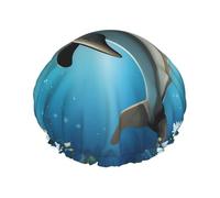 Kiss Dolphin Tale Shower Cap Reusable Elastic Bath Caps Waterproof Bath Hair Hat for Women Men Spa Salon Large Shower Bonnet Double Layer Bathing Hair Cap for Long Hair, Braids