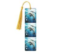 Kiss Dolphin Tale Wooden Bookmark for Men Women, Handmade Wood Bookmark Craft with Tassel Pendant Unfinished Wood Tag Book Mark Gifts Bookmarks Hanging Labels for Book Lovers