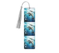 Kiss Dolphin Tale Wooden Bookmark for Men Women, Handmade Wood Bookmark Craft with Tassel Pendant Unfinished Wood Tag Book Mark Gifts Bookmarks Hanging Labels for Book Lovers