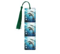 Kiss Dolphin Tale Wooden Bookmark for Men Women, Handmade Wood Bookmark Craft with Tassel Pendant Unfinished Wood Tag Book Mark Gifts Bookmarks Hanging Labels for Book Lovers