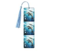 Kiss Dolphin Tale Wooden Bookmark for Men Women, Handmade Wood Bookmark Craft with Tassel Pendant Unfinished Wood Tag Book Mark Gifts Bookmarks Hanging Labels for Book Lovers