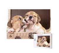 Kiss English Bulldog Puppies,300 Pieces Wooden Jigsaw Family Game Jigsaw Puzzles for Adults Teens Home Decor