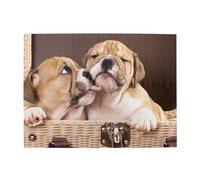 Kiss English Bulldog Puppies,500 Pieces Puzzles for Adults-Wooden Jigsaw Puzzle for Adults Elderly