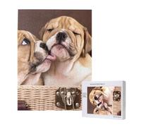 Kiss English Bulldog Puppies,500 Pieces Wooden Jigsaw Family Game Jigsaw Puzzles for Adults Teens