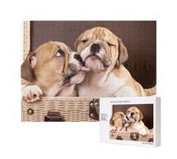 Kiss English Bulldog Puppies,500 Pieces Wooden Jigsaw Family Game Jigsaw Puzzles for Adults Teens Home Decor