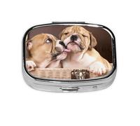 Kiss English Bulldog Puppies,Meta Pill Box 2 Compartment Medicine Case,Portable Organizer,Rectangle Meta Portable Organizer Pill Box 290 Compartment Medicine Case