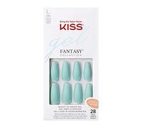 KISS Gel Fantasy Collection, Back It Up, Long Length Teal Sculpted Gel Nails, Includes 28 False Nails, Nail Glue, Nail File, and Manicure Stick