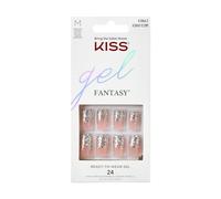 KISS Gel Fantasy Collection Glue-On Manicure Kit, Fanciful, Medium Length Square Fake Nails Includes 24 False Nails, Nail Glue, Nail File, and Manicure Stick