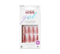 KISS Gel Fantasy Magnetic - West Coast | 28 Press-On False Nails in Coral Metallic, Long Almond Coffin Shape, Magnetic, Salon Quality, Includes 2 g Nail Glue, DIY