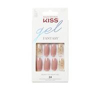 KISS Gel Fantasy "Midnight Sky" Coral Nude Glitter Long Almond Coffin Shape - 28 Press On Salon Quality Art Nails for Sticking DIY 2g Nail Glue, 1 Manicure Stick, 1 Mini File