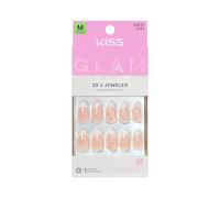 KISS GLAM 3D & Jewel Press On Nails, Nail Glue Included, ‘Serendipity Awaits’, Neutral, Medium Size, Almond Shape, Includes 32 Nails, 2g Glue, 1 Manicure Stick, 1 Mini File