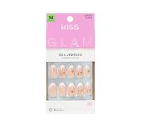 KISS GLAM 3D & Jewel Press On Nails, Nail Glue Included, ‘Zephyr’, Neutral, Medium Length, Almond Shape, Includes 32 Nails, 2g Glue, 1 Manicure Stick, 1 Mini File