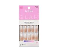 KISS GLAM Embellished Press On Nails Almond, ‘Day n Night’, Beige, Long Length, 32 Count