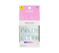 KISS GLAM Embellished Press On Nails, ‘Celestique’, Blue, Short Round, 32 Count