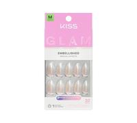 KISS GLAM Embellished Press On Nails, Nail Glue Included, ‘Dive’, Pink, Medium Length, Almond Shape, Includes 32 Nails, 2g Glue, 1 Manicure Stick, 1 Mini File
