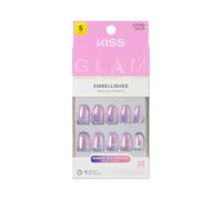 KISS GLAM Embellished Press On Nails, ‘One n Only’, Pink, Short Round, 32 Count