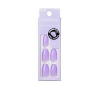 KISS Impress No Glue Mani 30 Pcs Press on Nails, Medium Coffin Design Nail, Solid Purple Lavender Print, Simple Peel & Press Easy Apply, Hassle-Free Removal, Essential Tools Included