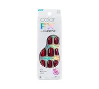KISS imPRESS No Glue Mani Press On Nails, Color FX, 'Hidden Gem', Red, Short Size, Oval Shape, Includes 30 Nails, Prep Pad, Instructions Sheet, 1 Manicure Stick, 1 Mini File