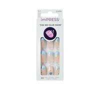 KISS imPRESS No Glue Mani Press On Nails, Desgin, 'Golden Nest', Blue, Medium Size, Almond Shape, Includes 30 Nails, Prep Pad, Instructions Sheet, 1 Manicure Stick, 1 Mini File