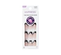 KISS imPRESS No Glue Mani Press On Nails, Design, 'By the river', Black, Medium Size, Coffin Shape, Includes 30 Nails, Prep Pad, Instructions Sheet, 1 Manicure Stick, 1 Mini File