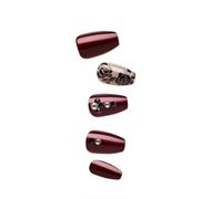 KISS imPRESS No Glue Mani Press On Nails, IMM25, Laced'up, Rose, Medium Size, Almond Shape, Includes 30 Nails, Prep Pad, Instructions Sheet, 1 Manicure Stick, 1 Mini File., burgundy