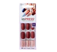 KISS IMPRESS PRESS ON FALSE NAILS ONE STEP MANICURE FORBIDDEN MEDIUM MAROON