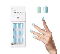KISS imPRESS Press-On Manicure, Rain Check, Short Length Square, with PureFit Technology, Includes Prep Pad, Mini File, Cuticle Stick, and 30 Fake Nails