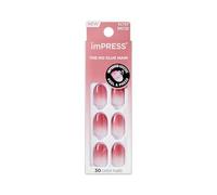 KISS imPRESS Press On Nails 'Beat The Heat' Pink Short Oval Shape Patented Strong Adhesive Nail Glue No Chips No Smudges 30 False Nails Self Adhesive