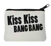 Kiss Kiss Bang Bang Neoprene Coin Purse Pouch 10x11cm White